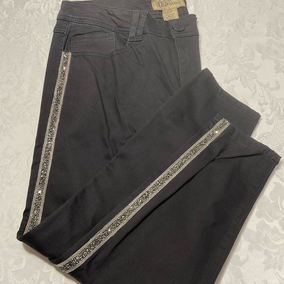 Denim - Democracy Jeans Womens Size 12 Black Straight Ankle Skimmer Rhinestone Decorate